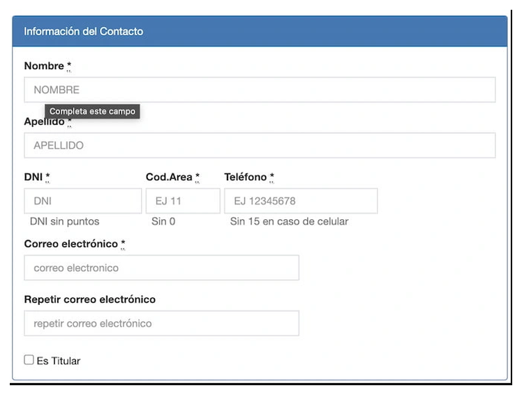 Paso 2 para sacar turno de la VTV en Florencio Varela: información del contacto